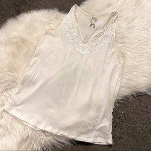 White Sequin trimmed tank top